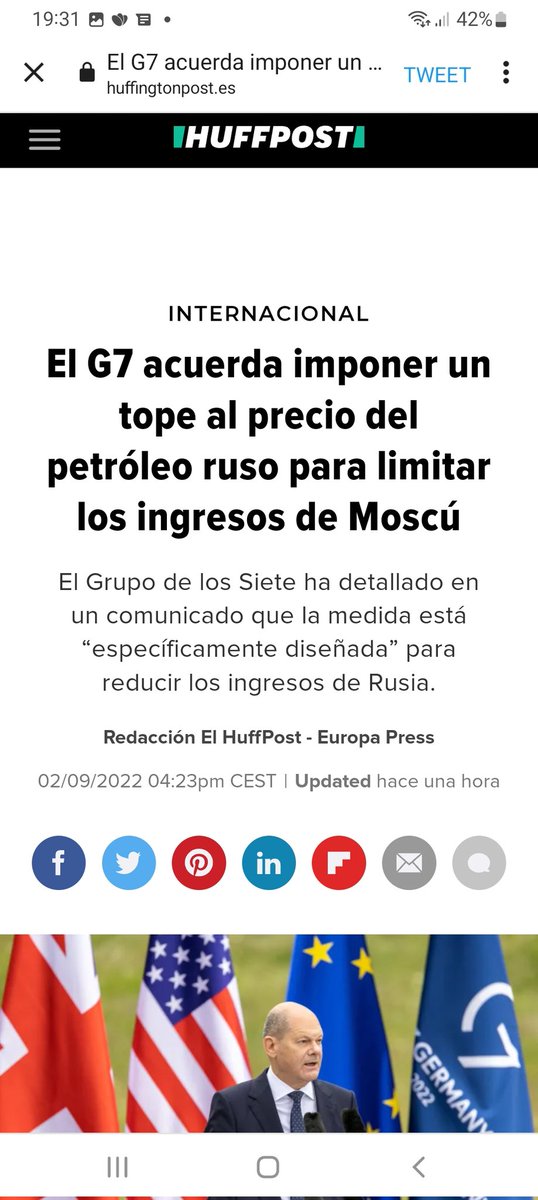 pascual_serrano's tweet photo. Occidente acuerda poner un tope máximo al precio del petróleo ruso. 
Y Rusia acuerda poner un tope a la cantidad de gas que exportará a Occidente.  
Concretamente la cantidad máxima de gas a recibir Occidente será 0. 
Otro gran plan contra Rusia. https://t.co/AaT0tTKKXP