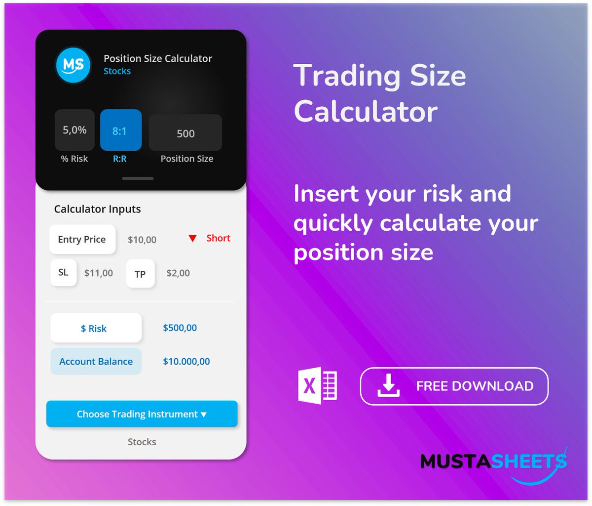 MustaSheets's tweet photo. Free tool coming at you!👇👇

Calculate your position size quicker with our Trading Size Calculator in Excel

https://t.co/u8xLm0w6xi https://t.co/Q10CEXsBjl
