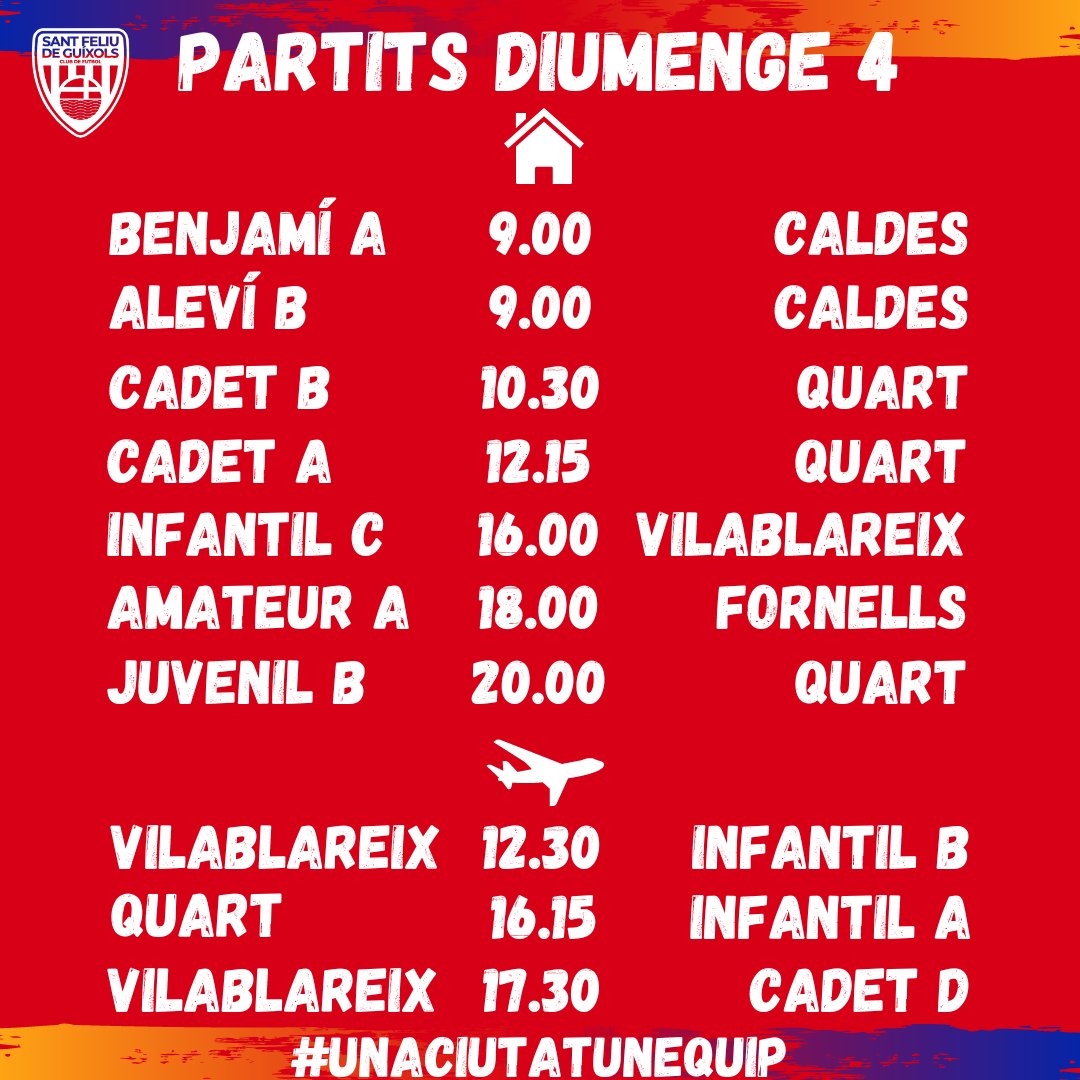 cfsfeliuguixols's tweet photo. 🔵🔴🟠 AIXÒ ARRENCA!! 🔵🔴🟠
📆 Us deixem els partits d'aquest cap de setmana, al Municipal de Vilartagues i a domicili!

#launióensfamésforts #unaciutatunequip #futbolgironí #cfsfg https://t.co/E2IYmpm8DV