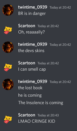 DaRealScartoon's tweet photo. @Twintime_0939 is an cringe kid https://t.co/yy4q9XnthZ