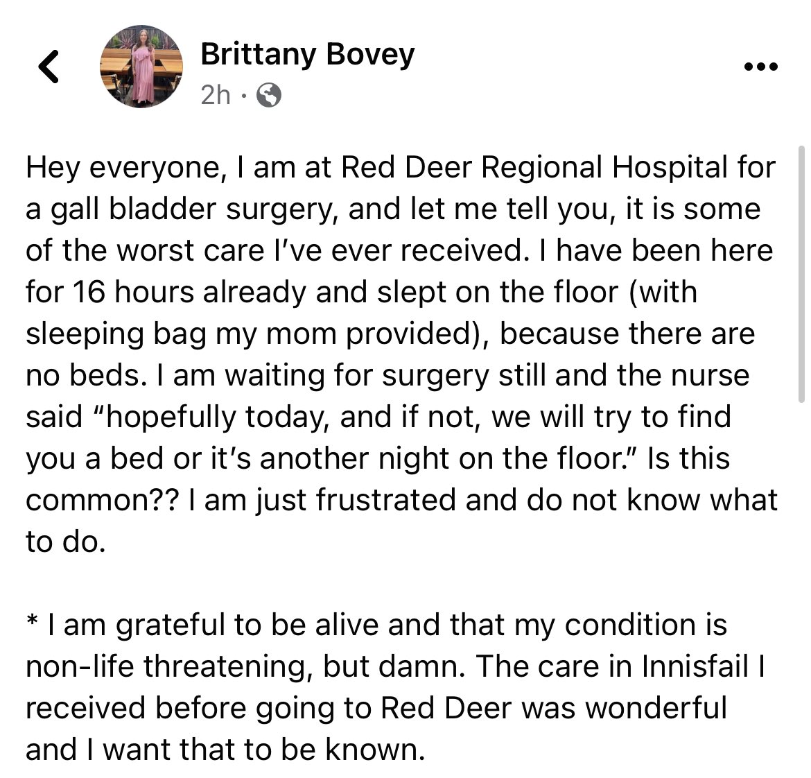 brittanyane17's tweet photo. Our health care system is broken. #reddeerhospital #abpolitics https://t.co/rRuCwQGTbU