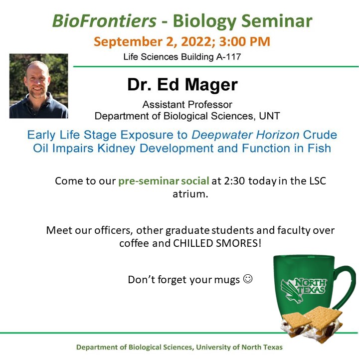 Come enjoy some coffee and treats with us today before our first bio-seminar of the semester!