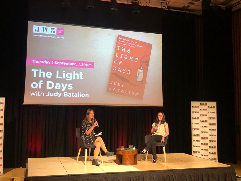 strelitz_jason's tweet photo. Special night ⁦@JW3London hearing the untold extraordinary stories of extraordinary women in the Jewish resistance to the Nazis with the brilliant ⁦@JudyBatalion⁩ whose new book is beyond fascinating - in conversation with the wonderful Mandy Wilkins ! https://t.co/GVAW3DIn2O