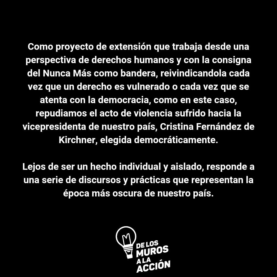 Lo que sucedió fue un atentado a la democracia y al consenso de que las diferencias políticas no se dirimen por medio de la violencia, algo que venimos construyendo desde 1983. 

Por supuesto, pedimos que también se garantice la integridad física del detenido. 

Nunca Más.