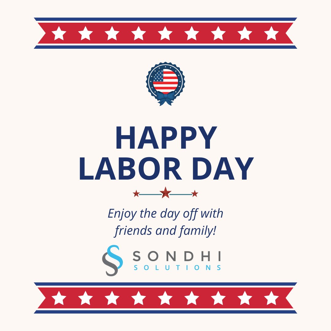 A big thank you and happy Labor Day Weekend to our employees at Sondhi Solutions. We wouldn't be able to do the great work we do for our customers without you. Rest, relax, and enjoy the long weekend with your friends and family #labordayweekend #laborday2022