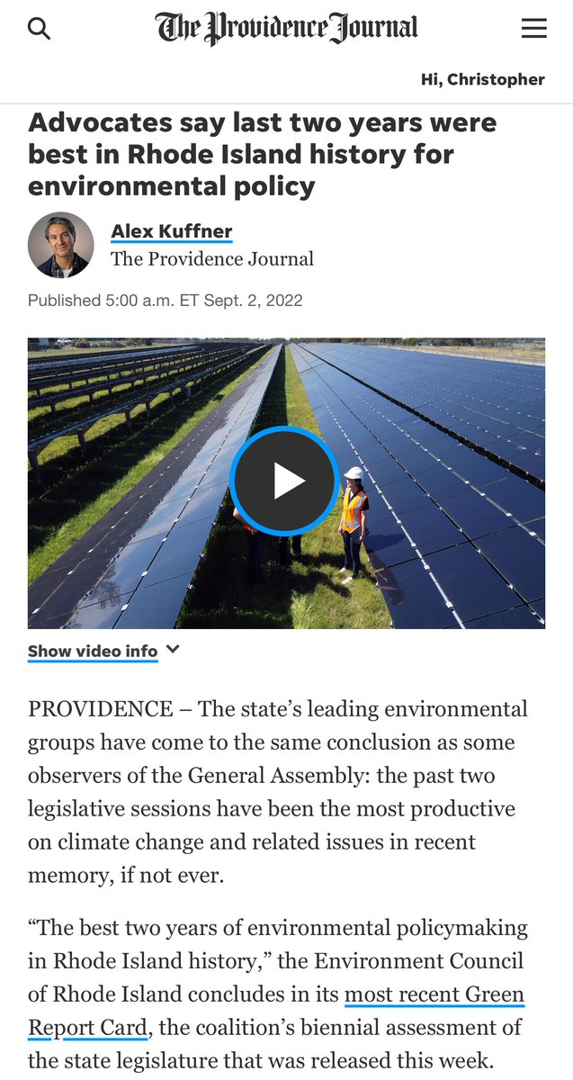 ProJo article today says we just had “the best two years of environmental policymaking in Rhode Island history.” Grateful to my colleagues and enviro orgs who helped make this happen, let's keep it up next year! @cleanwater_ri @ClimateActionRI @RISierraClub @EnvCouncil_RI