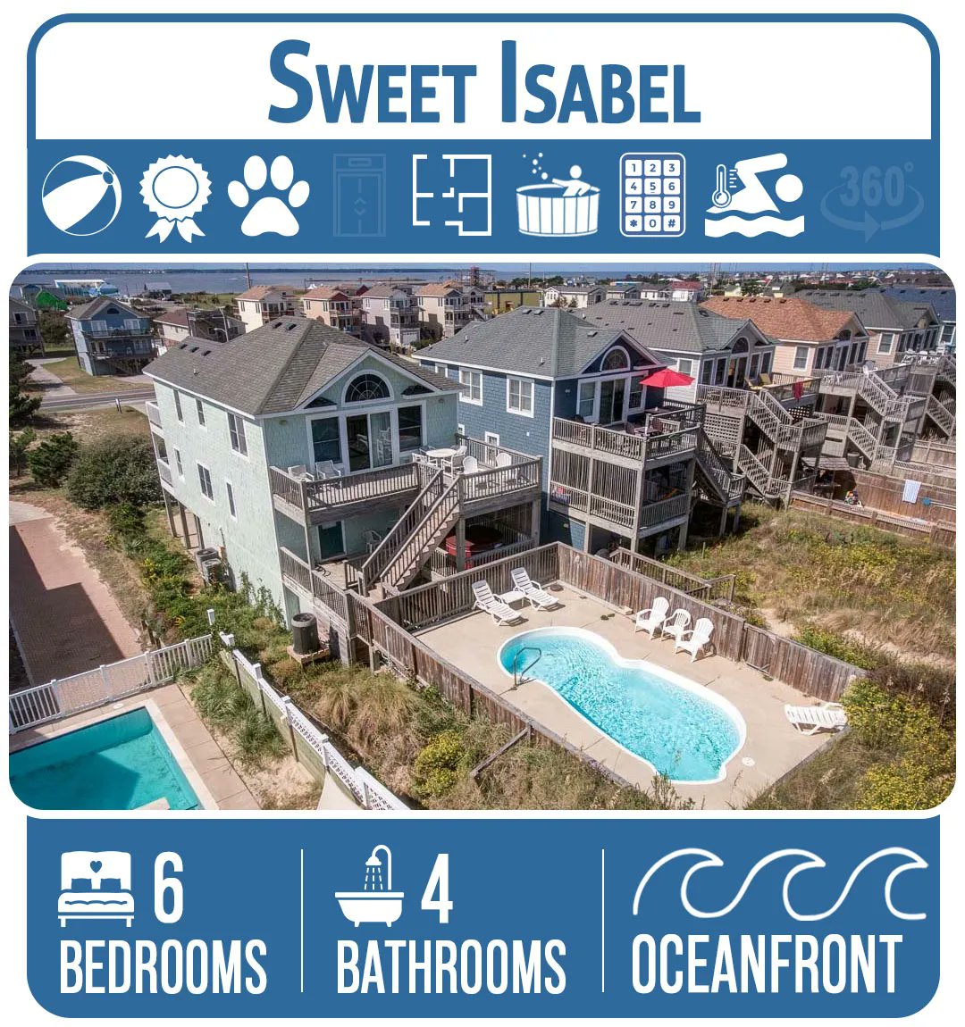 outerbanks's tweet photo. π Sweet Isabel π
π Nags Head, Outer Banks π Ocean Front!
β±οΈ 6 Bedrooms & 4 Bathrooms!
β±οΈ Dog Friendly, Heated Pool, Hot Tub, & More!
π For Full Details: https://t.co/rim6mfF8JD
#outerbanksblue #beachvacation #obxbeach #bookdirectly #bookavacation #nohiddenfees https://t.co/sAMxSiB9HB