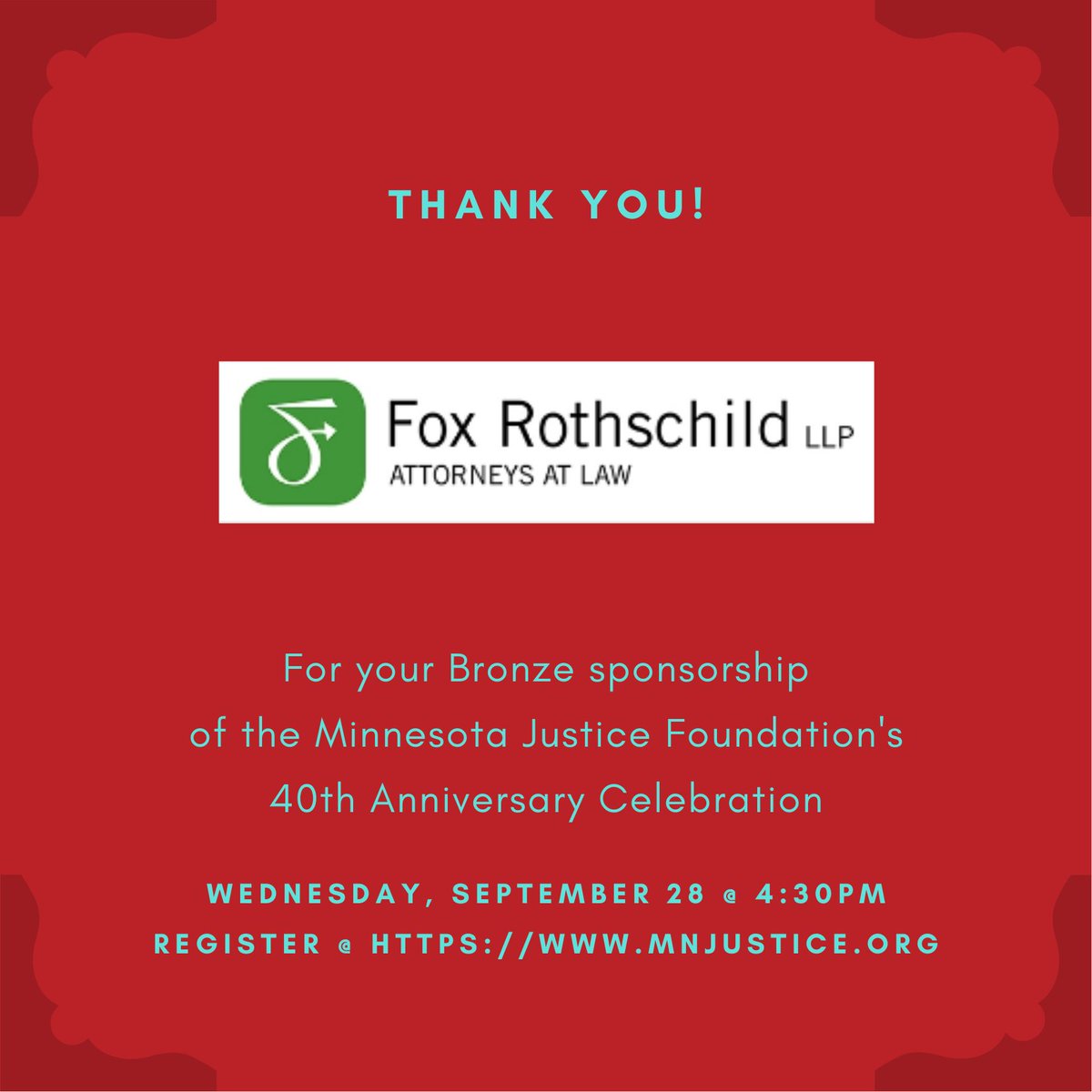 Thank you to Fox Rothschild for your Bronze sponsorship of MJF's 40th Anniversary Celebration!