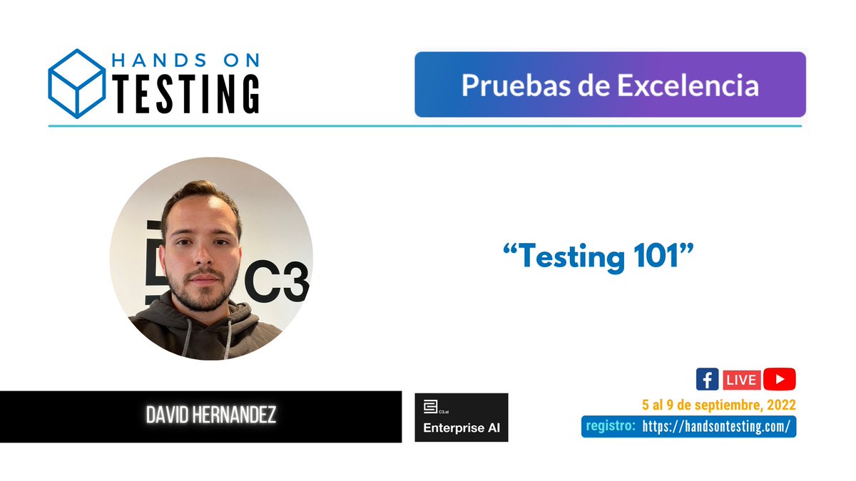 handsontesting's tweet photo. Se acerca #HandsOnTesting2022 y queremos que conozcas la agenda.
Este año nos acompañará David Hernández, con la charla "Testing 101"
Regístrate para entrar en la rifa de regalos: https://t.co/t9qMhsAqIB
#tester #softwaretesting #QA #tipsqa #developer #ai https://t.co/XcKgBcTSXK