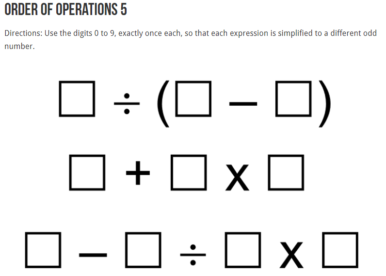 robertkaplinsky's tweet photo. This one @openmiddle problem from @RawdingMolly can replace an entire worksheet on Order of Operations! See the hints and answers at: https://t.co/xBP1tNZnMt #iteachmath https://t.co/TYy7Sb7NA5