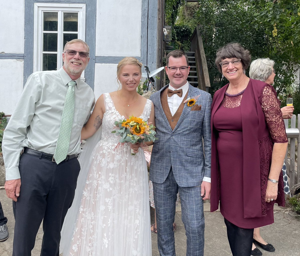dbatie's tweet photo. We are in Germany to help celebrate the wedding of our #IFYE daughter Chiara, who stayed with us 10 years ago. We finally left the party at midnight because we are old and tired. 😁 @IFYEUSA https://t.co/SIj7MlREwn