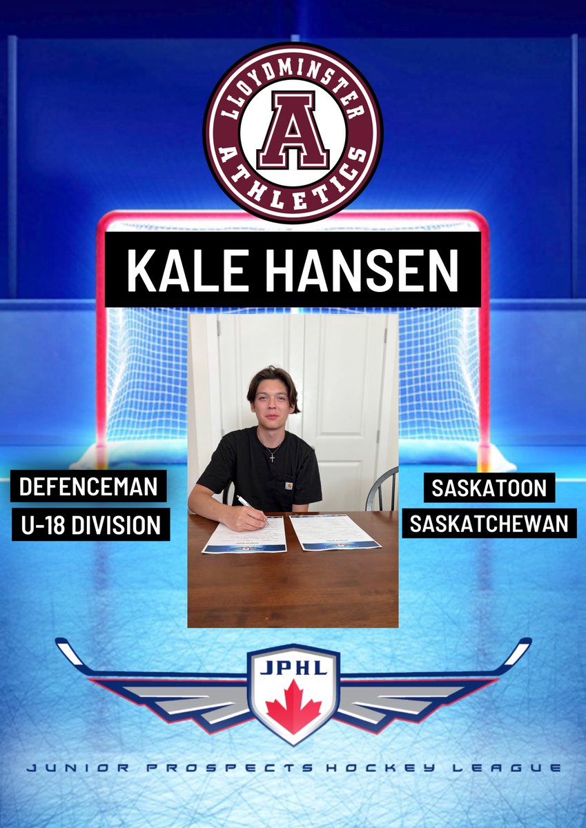 Athletics_JPHL's tweet photo. 🚨 Kale Hansen 🚨

The big defenceman comes to us from Saskatoon! We’re excited to have him join the Athletic family! 

Join us in welcoming Kale and the Hansen family to Lloydminster! 

#AthleticsHockey #U18 #JPHL https://t.co/7Usah0K4C7