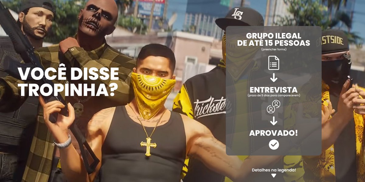 PotatosRP's tweet photo. Chegou a hora de você e sua tropa fazerem história em Potatos! Se você tem um grupo ilegal e quer fazer um RP daora, agora é sua chance!

Basta você preencher o formulário:
https://t.co/k5mlFyV3oR

LEIA ATENTAMENTE AS REGRAS DO FORMULÁRIO E DO SERVIDOR! https://t.co/4FUHW5v3hx