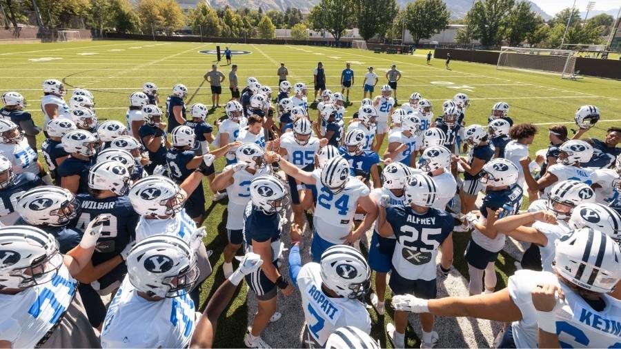 . @Coachkyle42 on this year's #BYUFootball team: 'I truly do believe they have the potential to go all the way... This season, I believe, is the season where everything clicks and something special happens. (1/2) PC: @BYUphoto