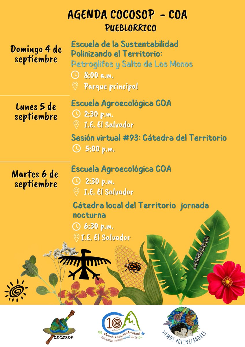 COATerritorio's tweet photo. #SomosPolinizadores #EscuelaAgroecológicaCOA #CátedradelTerritorio | les invitamos para que nos acompañen en nuestra agenda del #Cocosop del 4 al 6 de septiembre en #Pueblorrico https://t.co/VVzVGRuoua
