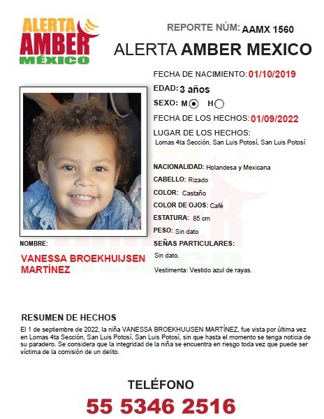 MonitorOnlineQR's tweet photo. #SeBusca a la niña Vanessa Broekhuijsen Martínez, vista por última vez el 1 de septiembre de 2022, en Lomas 4ta Sección, San Luis Potosí, #SLP. Información de su paradero, al teléfono al 55 5346 2516 https://t.co/YIyyHEMt2f
