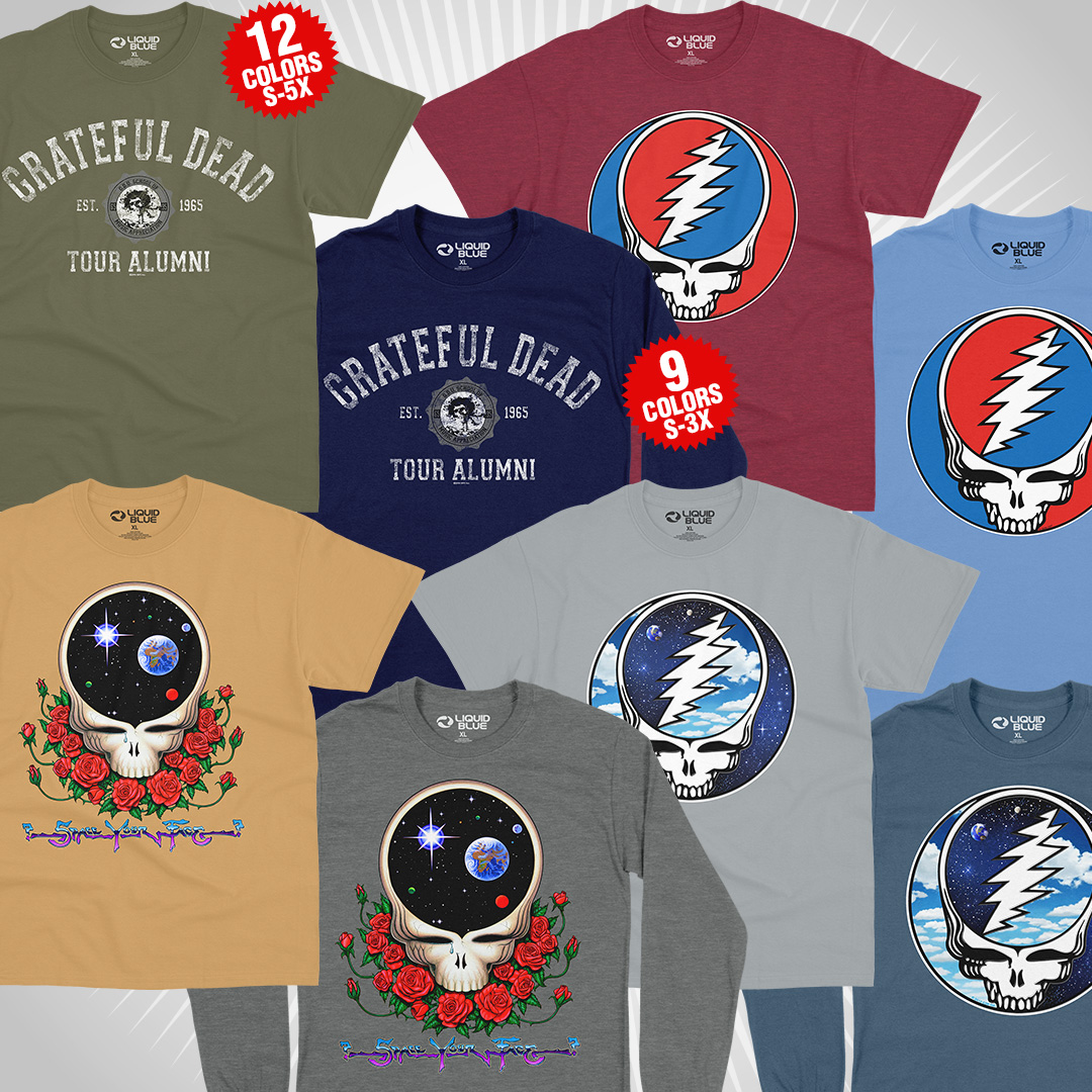 liquidbluetees's tweet photo. NEW Build Your Own Grateful Dead Tees! - https://t.co/oYwVZGGtkQ - Tees in 12 Colors S-5X &amp; Long Sleeves in 9 Colors S-3X BUILD NOW with $2 Shipping* #gratefuldead #diy #deadandcompany #deadhead #syf #stealyourface #hippie #tourissue https://t.co/GlNeyukShD