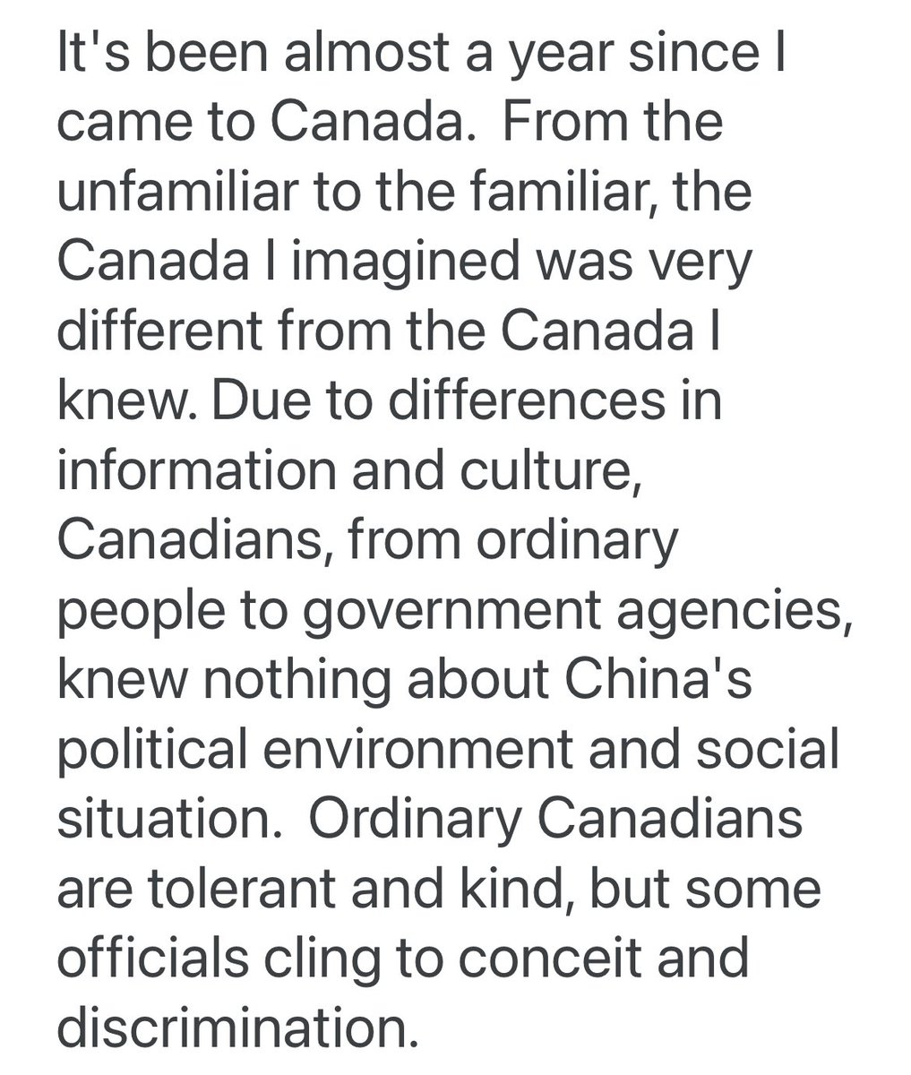 leekum1129's tweet photo. #Canada 来加拿大快一年了。 从陌生到熟悉，我曾想象的加拿大与我了解的加拿大差别极大，由于信息和文化的差异，加拿大从普通民众到政府机构，对中国的政治环境和社会情况都一无所知。 普通的加拿大人宽容善良，但有些官员却固守自负及歧视。Jin Li https://t.co/gPiClyRiha