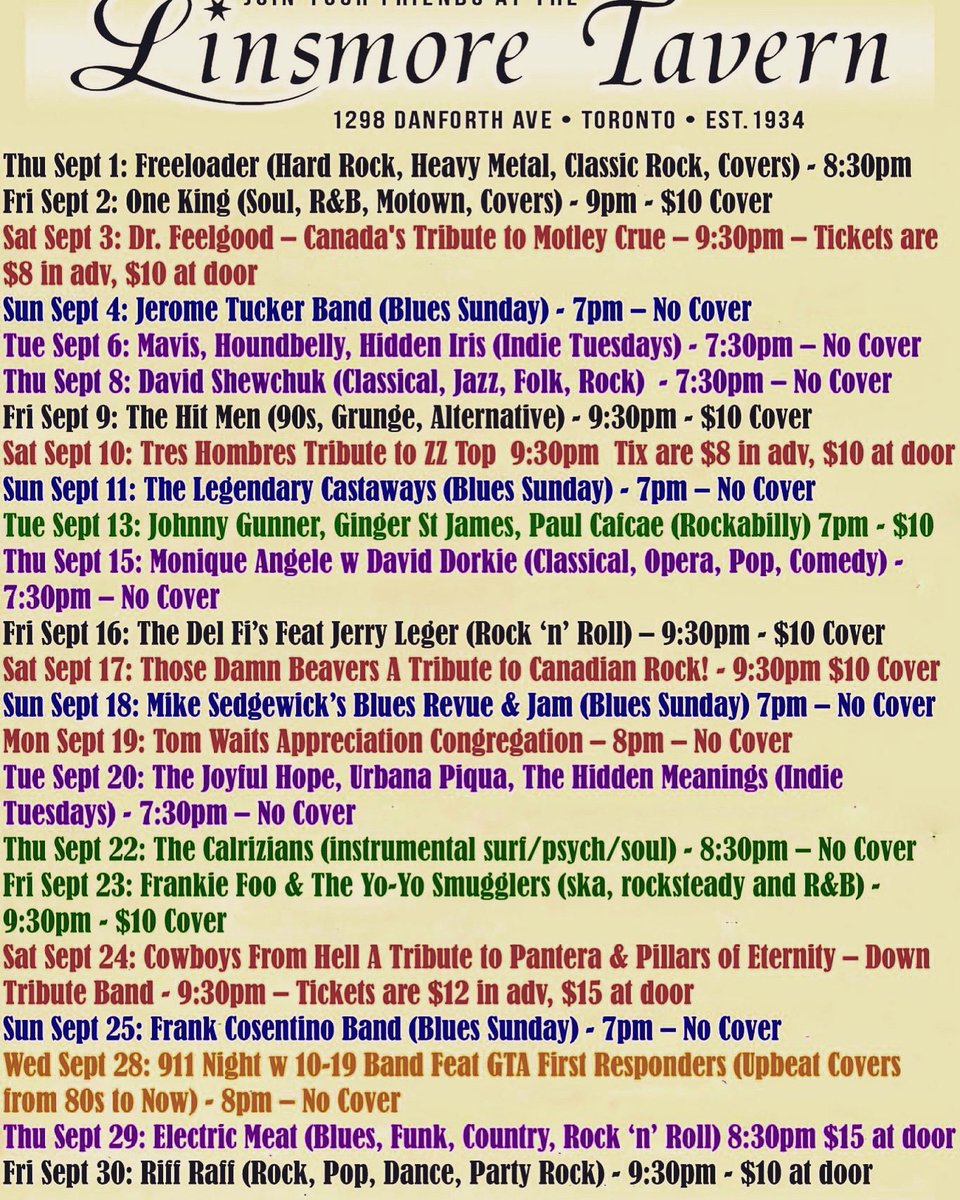 LinsmoreTavern's tweet photo. Summer is coming to an end #BackToSchool is soon approaching &amp; #livemusicvenues is where it’s at for #comcerts check out our #lineup for #September @ears2dground @blogTO @nowtoronto @TO_VntgSociety @DanforthEast @DanforthEonline @seerockliveto @snapdToronto @snapdBeaDan https://t.co/1xkCq9uc6S