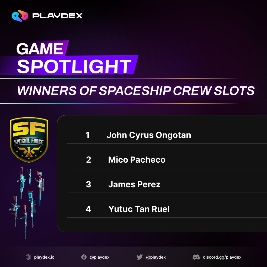 Last night's Game Spotlight stream was 🔥We hope you guys learned a lot about <a href="/DF_SpecialForce/">Special Force Rush</a>!  

Here are the winners of Special Force Rush in-game items and Spaceship Crew slots!  Congratulations! 🎉

Please message our Facebook page by September 5, 12 pm, to claim your prize!