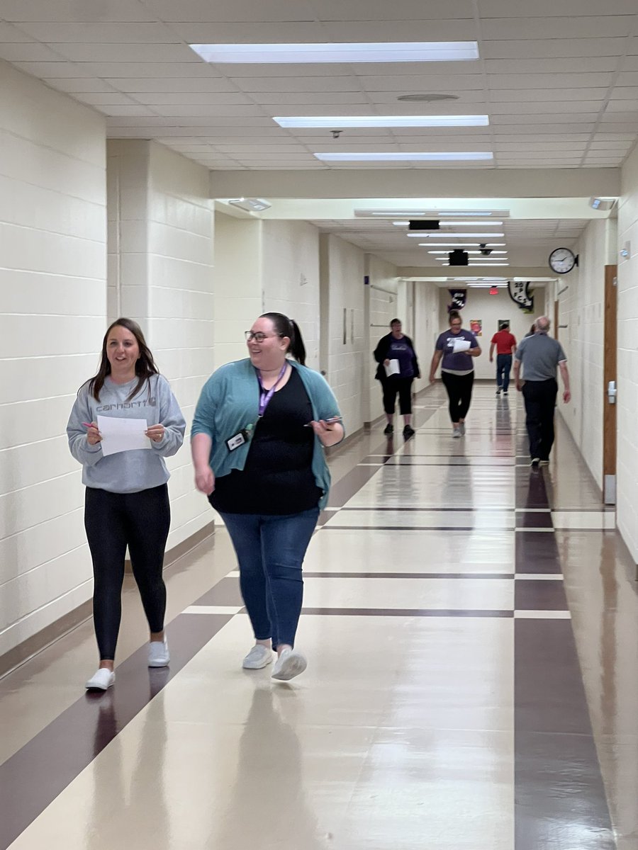 WestridgeMiddle's tweet photo. Teachers participating in a school-wide scavenger hunt! Great wellness activity and fun! #competitivestaff https://t.co/SxG7XWMdf1