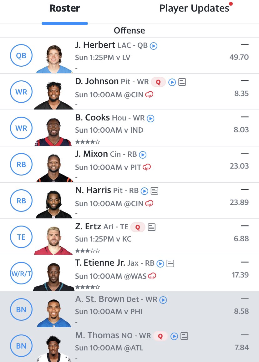 Any fellow web3 homies doing fantasy football? Rate my team, 12-man .5 ppr.