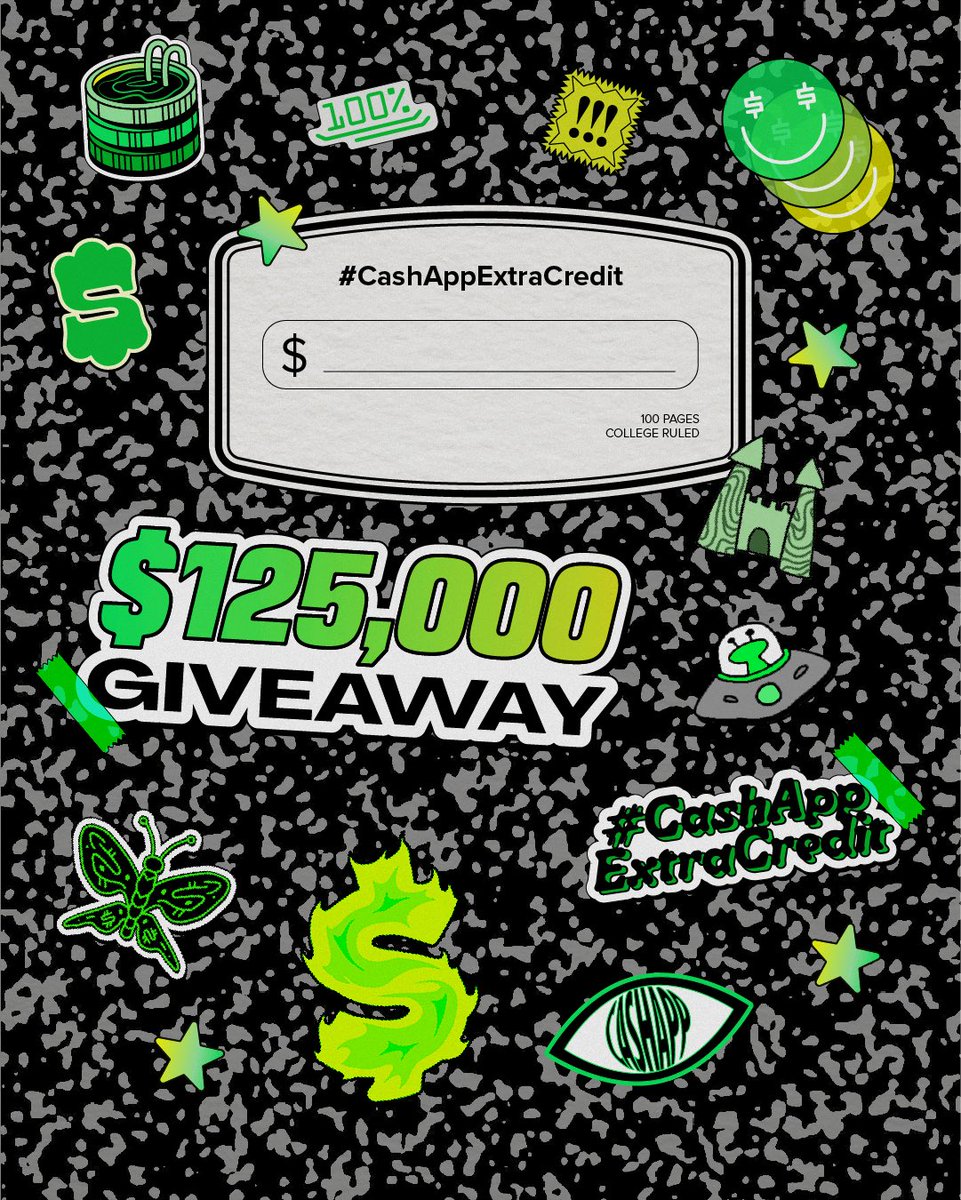 Pencils down. We’re giving away $125K for #CashAppExtraCredit. One insanely lucky person will win $25K. And we’ll be spreading out the remaining $100K among 600 very fortunate followers. Follow @cashapp and QRT with your $cashtag for a chance to win.