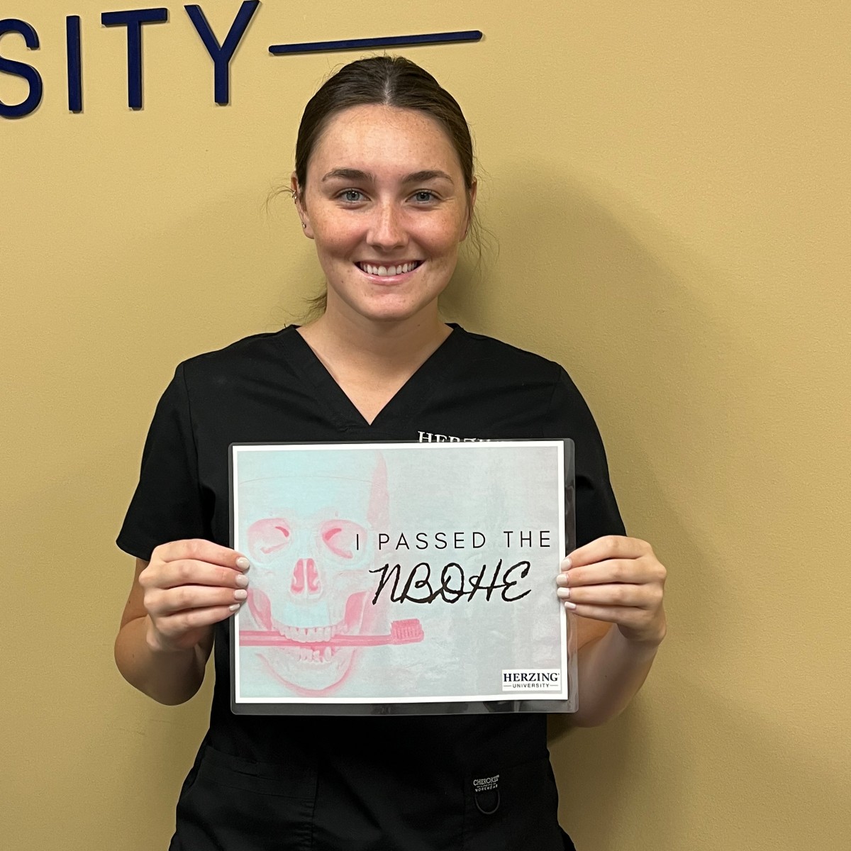 HerzingUniv's tweet photo. Hats off to Dental Hygiene student Sarah on passing the National Board Dental Hygiene Exam! ๐ฆท #DentalHygiene #Dental #NBDHE #Congrats #HUPossible https://t.co/lhX8jPVVkk