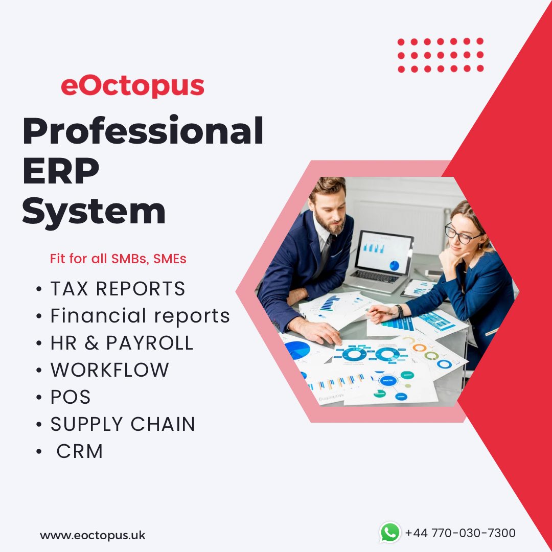 eOctopusUK's tweet photo. #eOctopus #ERP #cloud Solution EBS (Essential business suite) covers more than 50 different industries. From #Invoicing , #Sales , #Finance , #Accounting , and #Inventory to managing Clients, your Services and Products, to assigning and tracking tasks and projects to your team https://t.co/PF6BWBmUYd