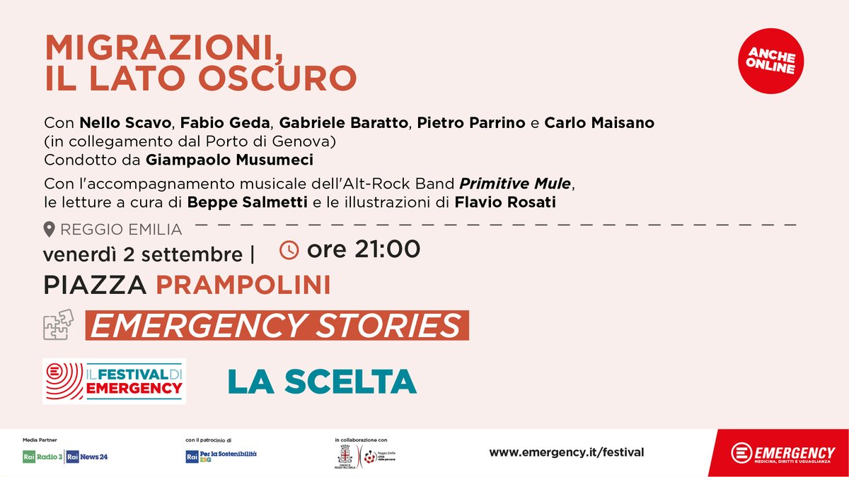 emergency_ong's tweet photo. Insieme a @nelloscavo, @fabiogeda, @GabrieleBaratto, #PietroParrino e #CarloMaisano condotti da @giampaz, sul palco del Festival di #ReggioEmilia parliamo di "#Migrazioni, il lato oscuro" 

Seguici anche su https://t.co/VH9VnVVZ3J e in #streaming su Facebook, YouTube e LinkedIn https://t.co/eCGeS3Qnw9