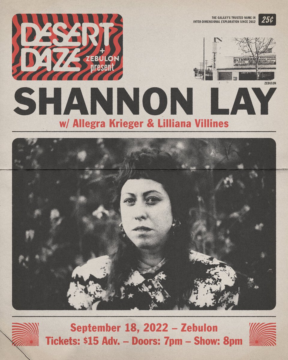 Catch <a href="/ShannonLayMusic/">Shannon Lay</a> twice this September! Thrilled to co-present with the fine folks at <a href="/ZebulonLA/">ZebulonLA</a>  on 9.18 with support from Allegra Krieger and Lilliana Villines. Dont miss her Desert Daze performance as part of the Thursday Desert Daze kick-off party on 9.29 at the lake.