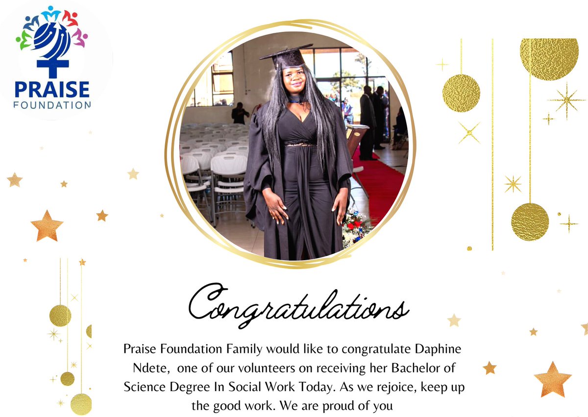 Today we honour Daphine Ndete, one of our volunteers,  for earning a Bachelors of Science Degree In Social Work .

Congratulations to you 

Makorokoto Amhlophe