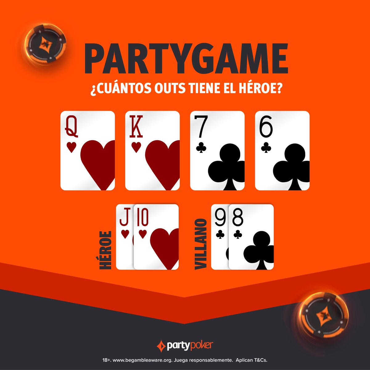 partypokerLATAM's tweet photo. 🔸 SORTEO 🔸
¿Cuántos outs tiene el héroe?🧐
🎁 Regalamos 5 tickets de US$5,50 para los #DailyLegends 👉🏼 Respuesta correcta + tu Usuario de #partypoker (Sólo cuentas de Dinero Real)
#partypoker #game #chips #fun #fungames #poker #pokerchips #pokerplayer #giveaway https://t.co/b73S5msxcW
