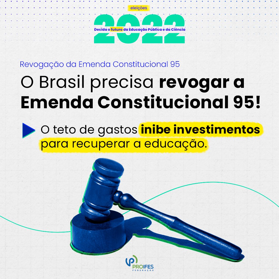 proifesfederal's tweet photo. #eleicoes2022 

Em 2022, vote para acabar com o perverso teto de gastos que represa os investimentos nos setores essenciais para o funcionamento do país!

#tetodegastosnão #tetodegastosrevogaçãojá #tetodegastos #ec95 #emendaconstitucional95 https://t.co/iD7f2J48Ma