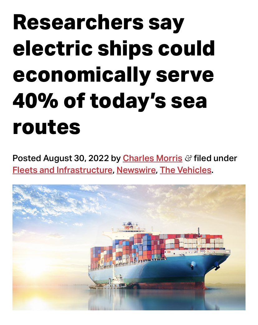 “Electric ships could economically serve 40% of today’s sea routes”

Even if we have to consider the specific assumptions of this study, one can’t deny than once again the frontiers of #electrification keep moving further and further.

chargedevs.com/newswire/resea…