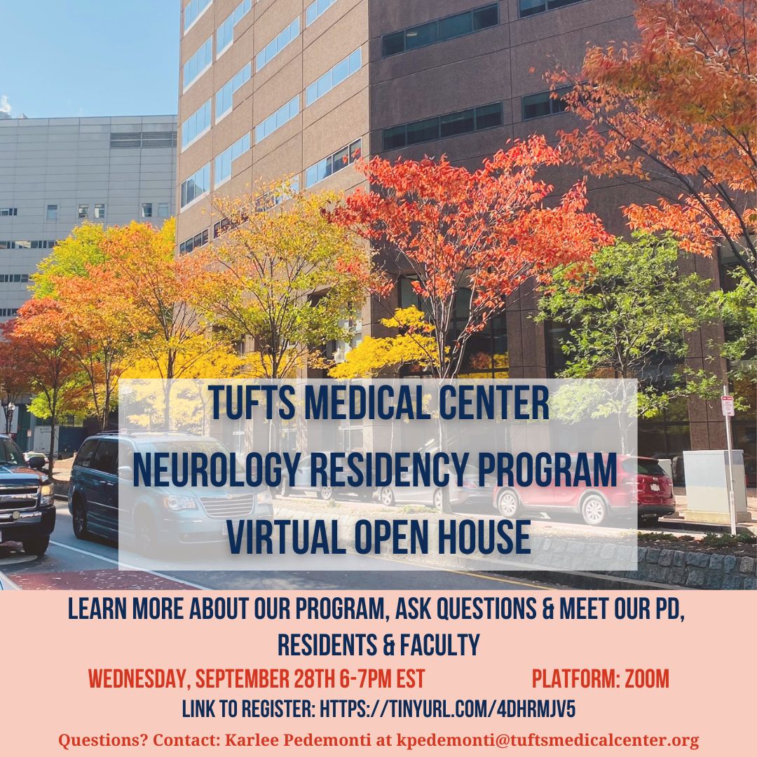 joshuaak's tweet photo. 🙌🏻It's our favorite time of the year again!! Please join Tufts Neurology Residency 🧠for 1 of 2 Virtual Open Houses for a meet and greet with PD, PC (⭐of the show!), APDs, and residents. #Match2023 #futureneurologists #Neurotwitter 
@NMatch2023 @MatchNeuro https://t.co/kqMkxX01NM