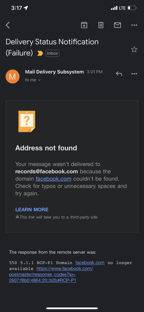 My emails to <a href="/facebook/">Facebook</a> are also rejected. I’m going to lose my freaking mind! #facebooksupport #facebookdobetter