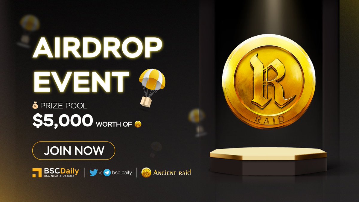 BSCDaily (@bsc_daily) on Twitter photo 🔥 $5,000 Airdrop Event BSC Daily X <a href="/ancientraidnft/">Ancient Raid</a> 🔥
🚨 How to become 50 winners to share the prize pool 👇 
     ✅ Like & Comment this tweet
     ✅ RT & Tag 3 friends
     ✅ Complete the airdrop: gleam.io/competitions/q…
#giveaway #airdrop #BSCGemsAlert 🔥 $5,000 Airdrop Event BSC Daily X <a href="/ancientraidnft/">Ancient Raid</a> 🔥
🚨 How to become 50 winners to share the prize pool 👇 
     ✅ Like & Comment this tweet
     ✅ RT & Tag 3 friends
     ✅ Complete the airdrop: gleam.io/competitions/q…
#giveaway #airdrop #BSCGemsAlert