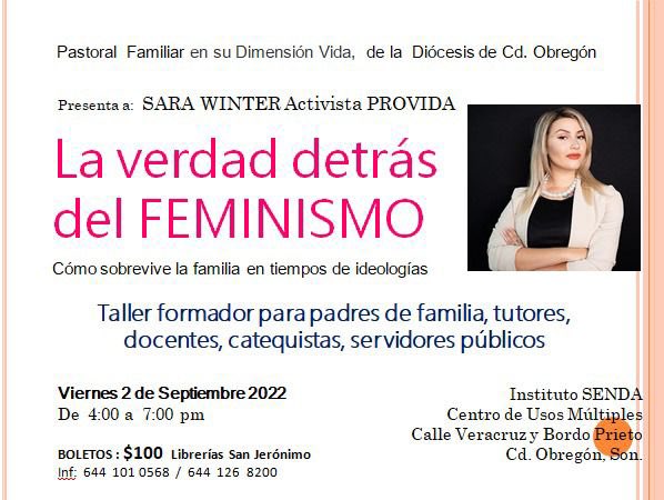 _juliaaguilar_'s tweet photo. Sorpresa, el @institutosenda en Ciudad Obregón ofrece una conferencia impartida por Sara Winter, una “ex feminista radical” activista pro-vida, que logró su “conversión” después de un aborto clandestino. Sara es conservadora, de ultraderecha y neonazi. https://t.co/zjbuf9Qsgd