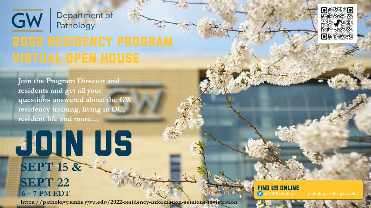 GWPathology (@gwpathology) on Twitter photo 🔬🔬<a href="/GWPathology/">GWPathology</a> is hosting a virtual information session w/ leadership and residents on Thu, Sept 15 and 22. Join us to learn more about the program, experience, living in DC, and more.
📢📣Save the date!
#PathMatch2023 #PathMatch23
pathology.smhs.gwu.edu/2022-residency… 🔬🔬<a href="/GWPathology/">GWPathology</a> is hosting a virtual information session w/ leadership and residents on Thu, Sept 15 and 22. Join us to learn more about the program, experience, living in DC, and more.
📢📣Save the date!
#PathMatch2023 #PathMatch23
pathology.smhs.gwu.edu/2022-residency…