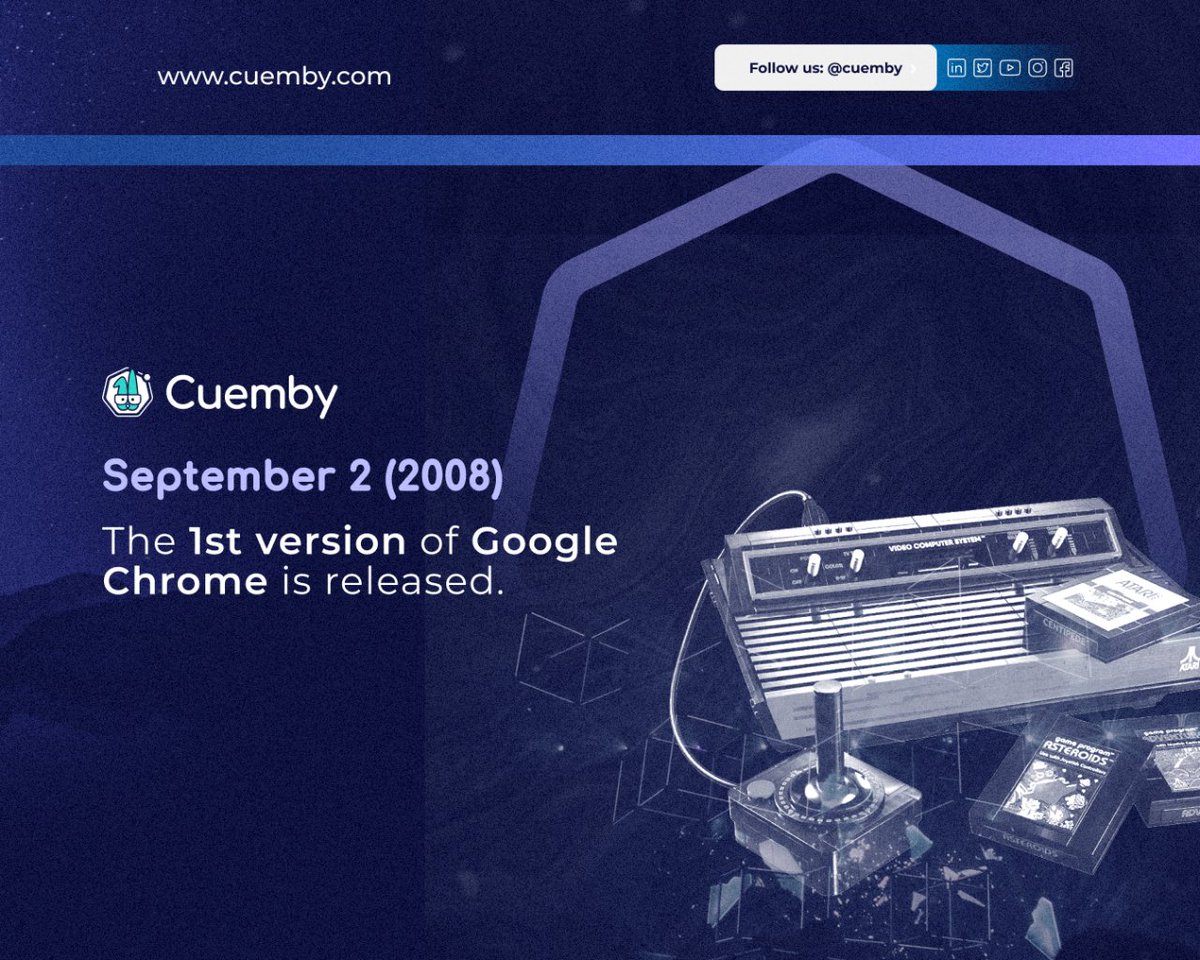 cuemby's tweet photo. Today, in 2008, the 1st version of Google Chrome was released. When was the first time you used it?
#FridayFeeling #tech #cuemby #chromecast https://t.co/PK2LFpZAvB