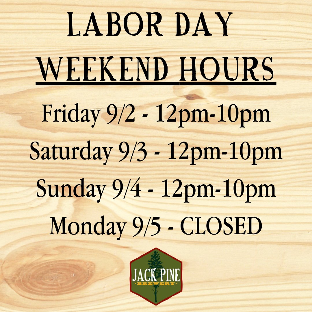 Make note of our taproom hours going into the holiday weekend! 

We've got quite the lineup of fun all weekend, but we are closed Monday, 9/5 for some R&amp;R after an EPIC summer!