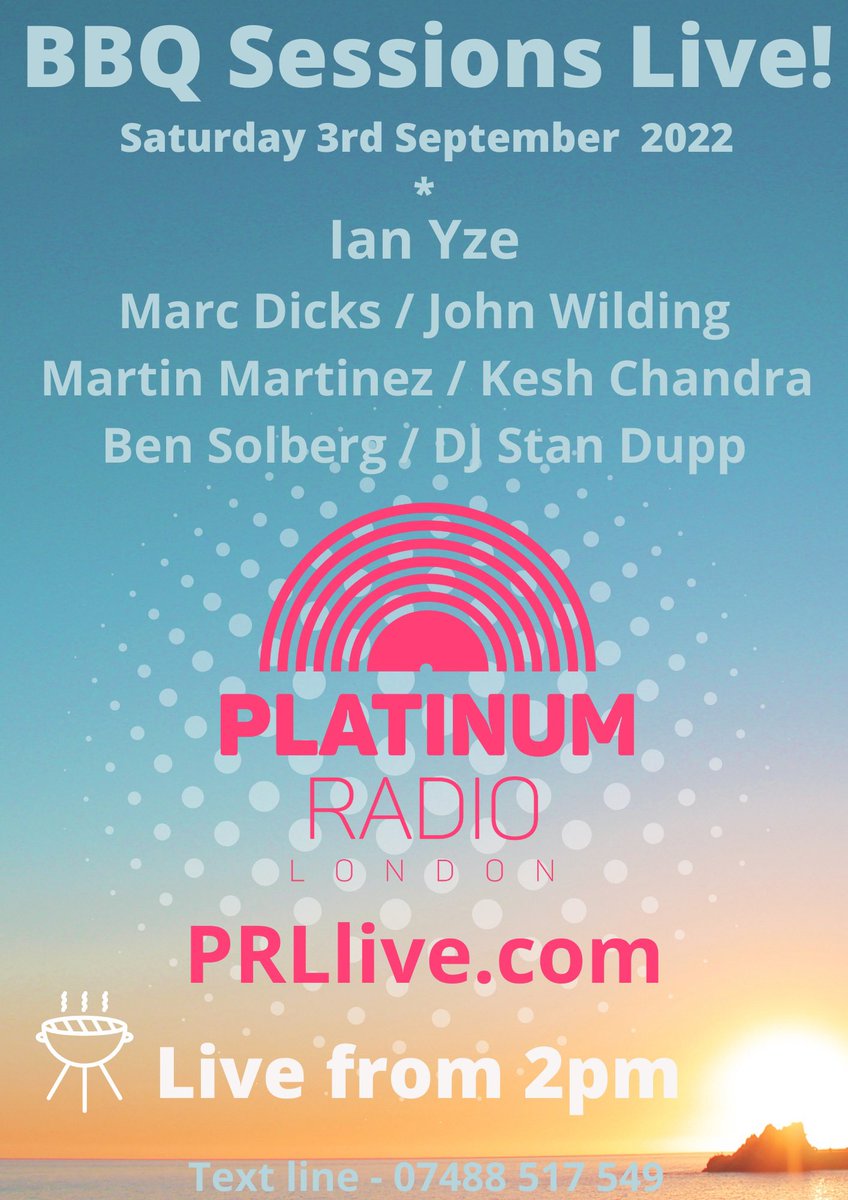 DJMarcDicks's tweet photo. Looking forward to playing tomorrow for this 🙌🏼 @platinumradio15 #housemusic #alldayer #bbqsessions https://t.co/CH4wQD3wbq