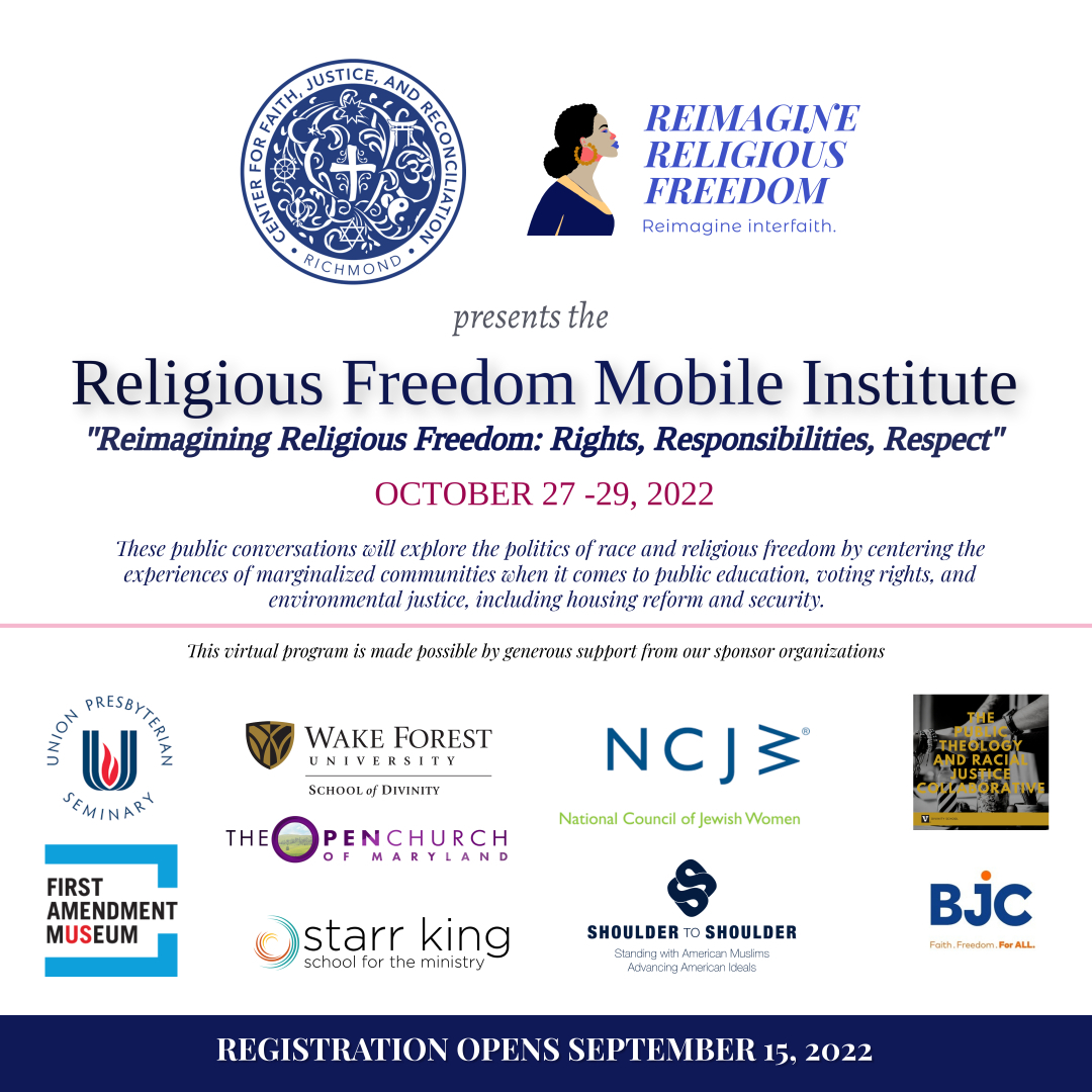 🚨GET READY for #RFMI2022! Stay tuned for more information including speaker announcements. Registration opens September 15th! 

#Share this #SaveTheDate with your faith communities, academic institutions, and civic organizations. All are welcome. #Reimagine #ReligiousFreedom