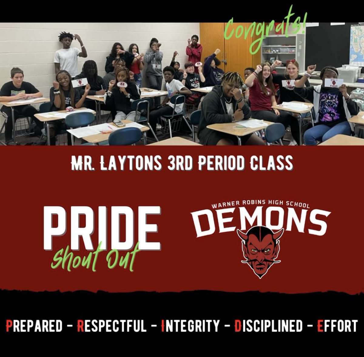 cmccookhcbe's tweet photo. Demon Pride Shout Outs 💯🔥@WarnerRobinsHS #RFamily #RPride #GoDemons https://t.co/W2OfILx1pU
