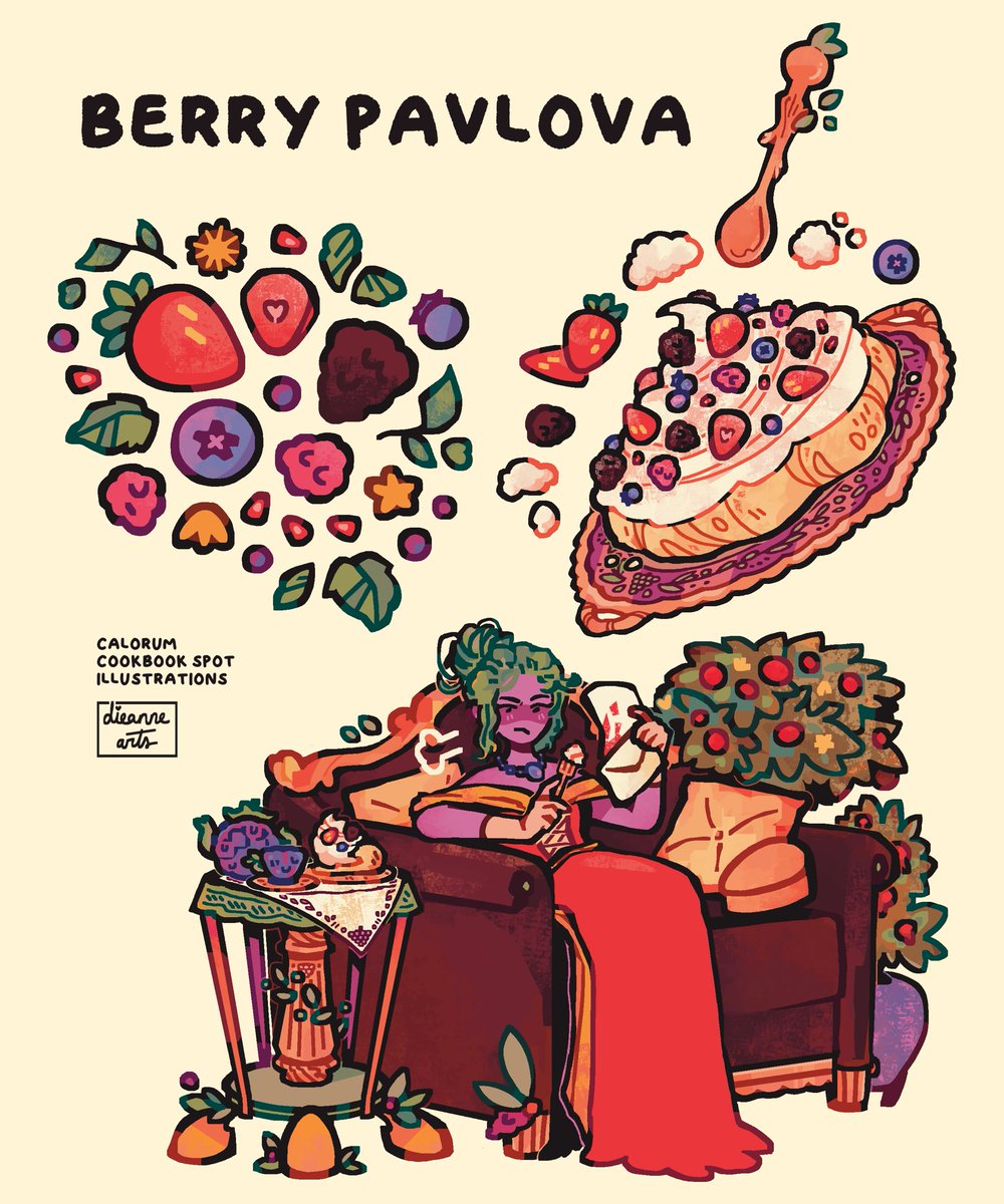 dieantik's tweet image. 🍇🫐🍓 my berry pavlova spot illustrations for @CalorumCookbook !! #dimension20 #acrownofcandy