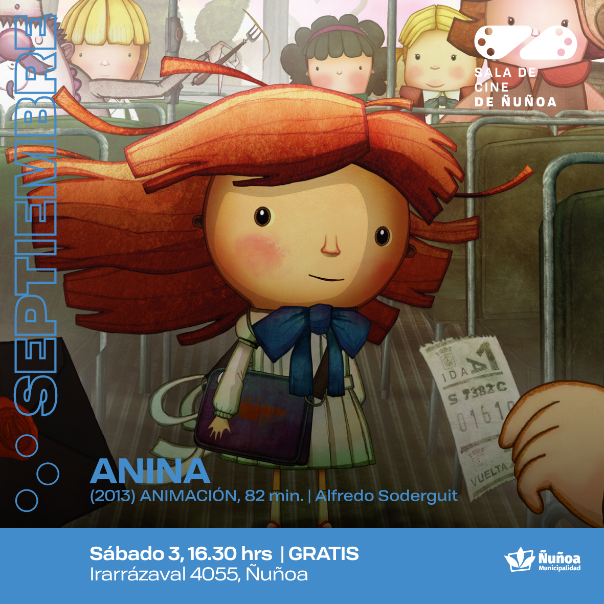 culturanunoa's tweet photo. Hoy iniciamos la programación de #Septiembre en la Sala de cine de #Ñuñoa con funciones gratuitas para toda la familia 🙆🏻♀️✨
Recuerda que la entrada es por orden de llegada hasta agotar capacidad (74 butacas).
+info en 📲 https://t.co/bYN7DJN5bt
#VolverAMirarnos 🎬🌹 https://t.co/qUjOg2GvpJ