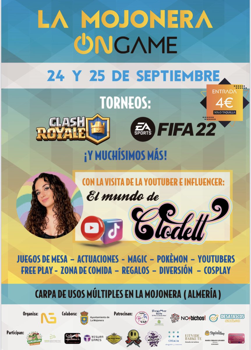 ¡Bienvenidos a La Mojonera ONGAME!
Os presentamos vuestra próxima cita con el mundo de los videojuegos, torneos, juegos de mesa, Magic… ¡y muchas sorpresas y premios más que iremos anunciando! 
Los días 24 y 25 de septiembre, en la carpa multiusos de La Mojonera, podremos(sigue)