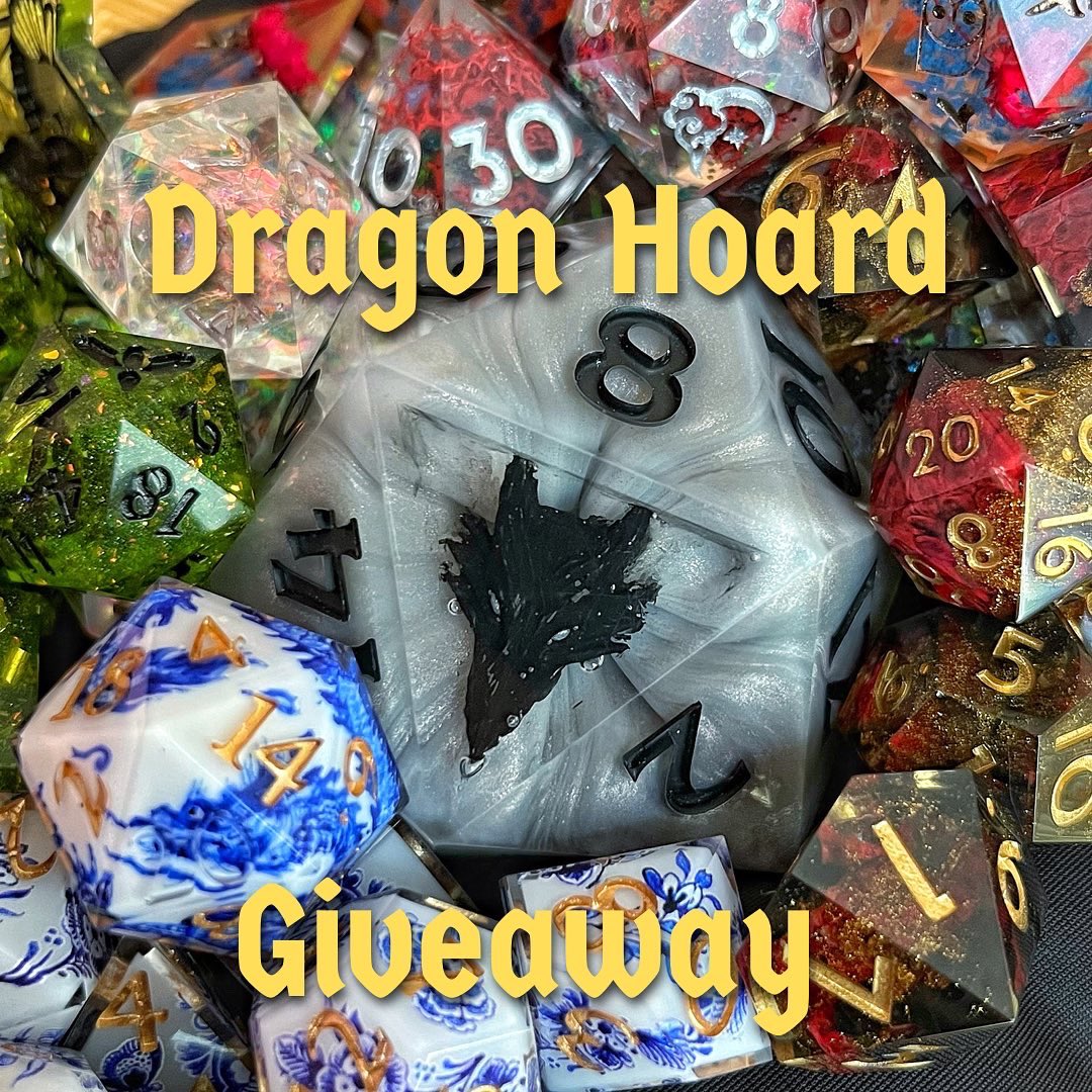 goliathdice's tweet photo. Running the biggest giveaway I’ve ever done. 6 sets + 1 chonk = 1 winner!!! That’s right, one person gets the hoard! Check my insta for how to enter #dice #dragon #dnd #dnddice #dnd5e https://t.co/O5OxTTl96e