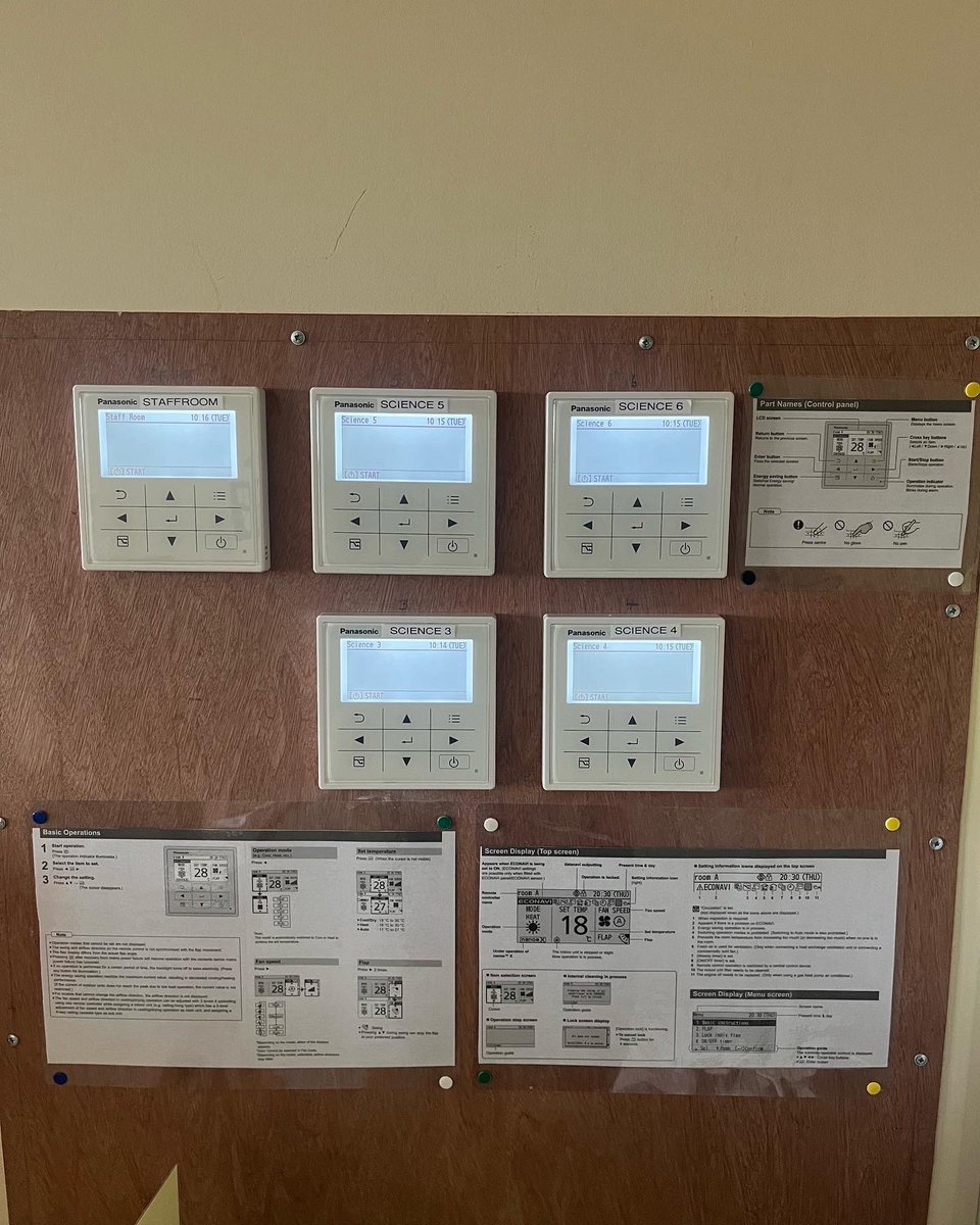 ArcticSwindon's tweet photo. Project completed..
School science block and library inefficient AC systems replaced with new Energy efficient Panasonic NX cassettes.
Utilising low GWP refrigerant R32 these systems provide both heating and cooling.
Systems also boast the patented NanoeX for a cleaner air. https://t.co/cTaWpSVrf8